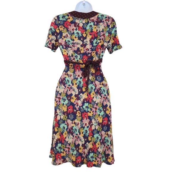 Boden Dress Size 4 Floral Tea Dress Tie Waist Short Sleeve - Picture 5 of 11
